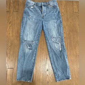 H&M Mom Jeans High Waist Distressed Light Wash US 10 Straight Leg